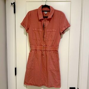J CREW mini denim utility dress w/elastic waist coral pink 💕🌸